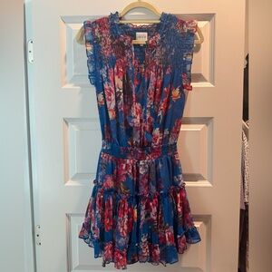 Misa Floral Smocked Blue Midi Dress Size XS